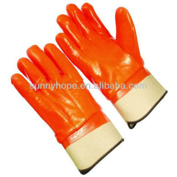 orange flourescent waterproof foam lined PVC gloves